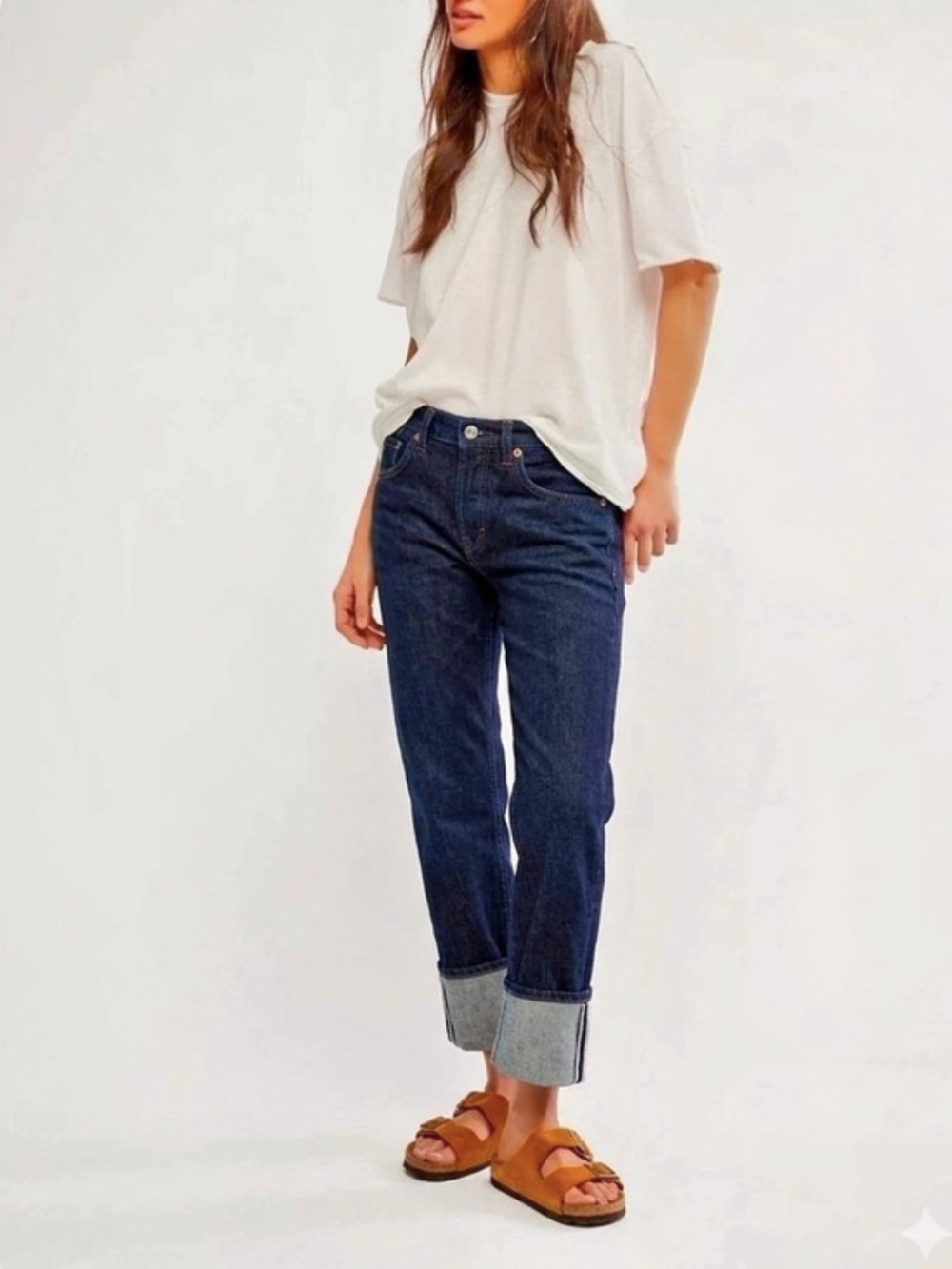 Free People We The Free Slim Shade Selvedge Jeans Dark Wash Indigo Cuffed S- 27
